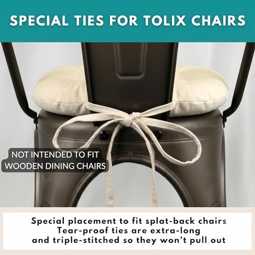 Barnett Home Decor Metal Chair Cushions - 14x14 Chair Cushions for Tolix Chairs - Machine Washable, 100% Cotton, Made in USA - Farmhouse Chair Pads - Ticking Stripe Natural Pack of 4