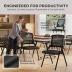 Heavy Duty Folding Office Chair with Breathable Mesh Back - Comfortable Padded Seat & Sturdy Frame for Conference Room, Training,Meeting,Classroom - Stackable Black Guest Reception Chair with Armrests