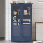 JIJIWANG Kitchen Pantry Cabinet,Coffee Bar Storage with Glass Doors and 4 Built-in Drawers,Food Pantry for Kitchen,Dining Room,Living Room and Garage,Home Office,Blue