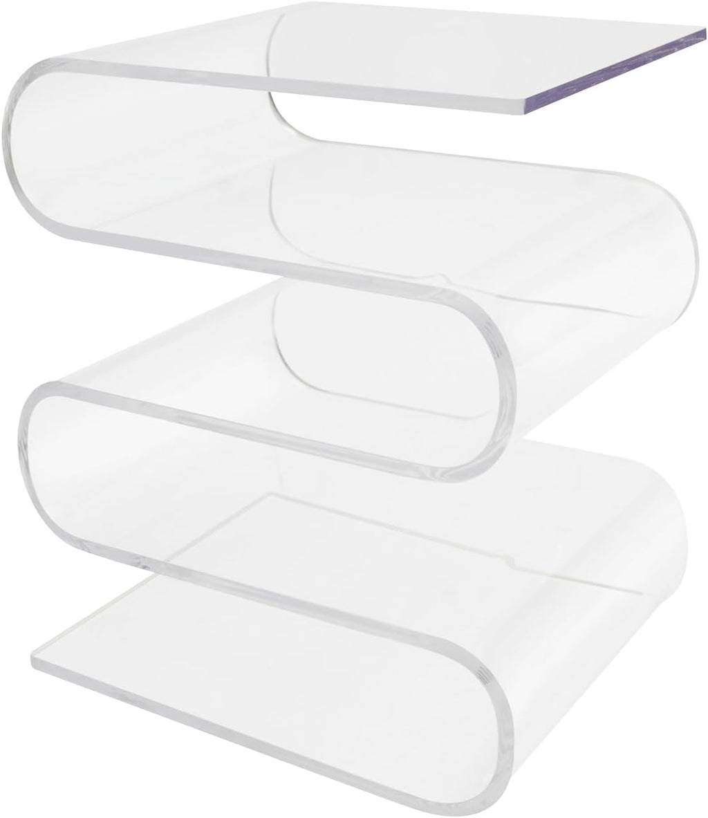 Clear Acrylic Side Table, S-Shaped Minimalist End Table Integrated Accent Tables for Living Room Bedroom No Assembly(S-Shaped, Clear)