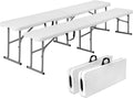 Byliable Folding Bench 6 Foot, Plastic Foldable Bench Seat with Handle, Portable Picnic Party Camping Dining Seat, Garden Multipurpose Entertaining Activities, White, 2 Pack