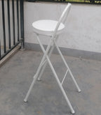 White Portable Folding Chair with Padded Round Seat and Footrest 70cm Counter Height Kitchen Stool(65cm/26in)