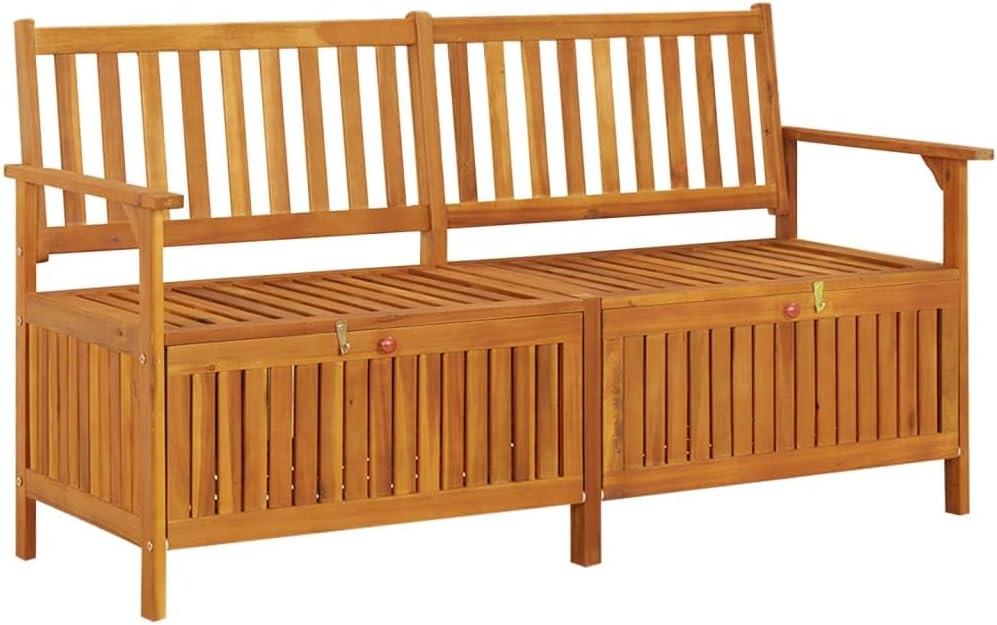 Rectangular Solid Acacia Wood Storage Bench, 58.3 inch Natural Wood Outdoor Patio Furniture for Garden, Entryway Bench Seating