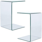 15.36" 2-Piece Glass End Table, C Shaped Side Table Set of 2 Clear Tempered Glass Snack Table Modern Nightstand Bedside Table for Living Room, Bedroom, Office, Bathroom