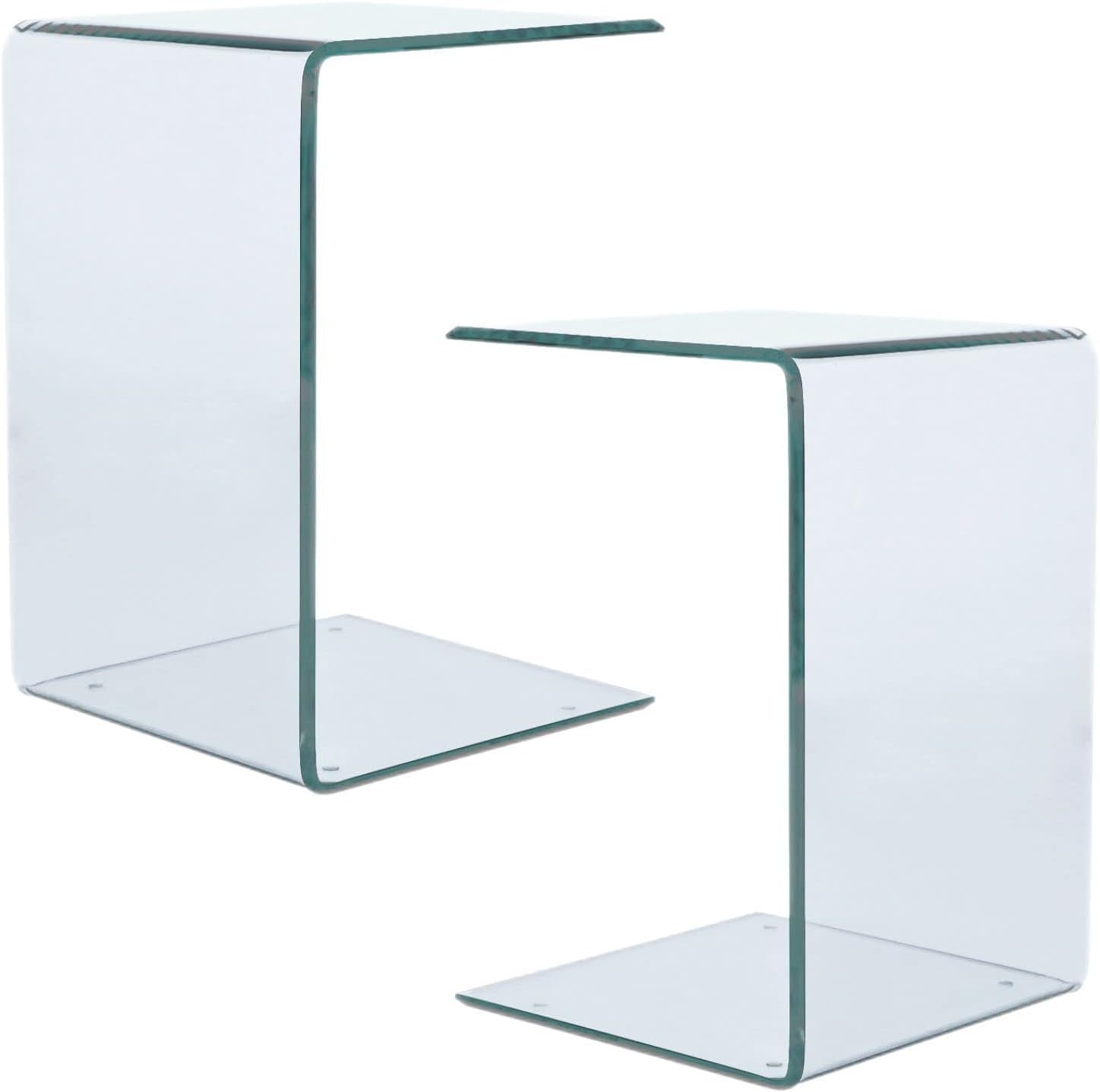 15.36" 2-Piece Glass End Table, C Shaped Side Table Set of 2 Clear Tempered Glass Snack Table Modern Nightstand Bedside Table for Living Room, Bedroom, Office, Bathroom