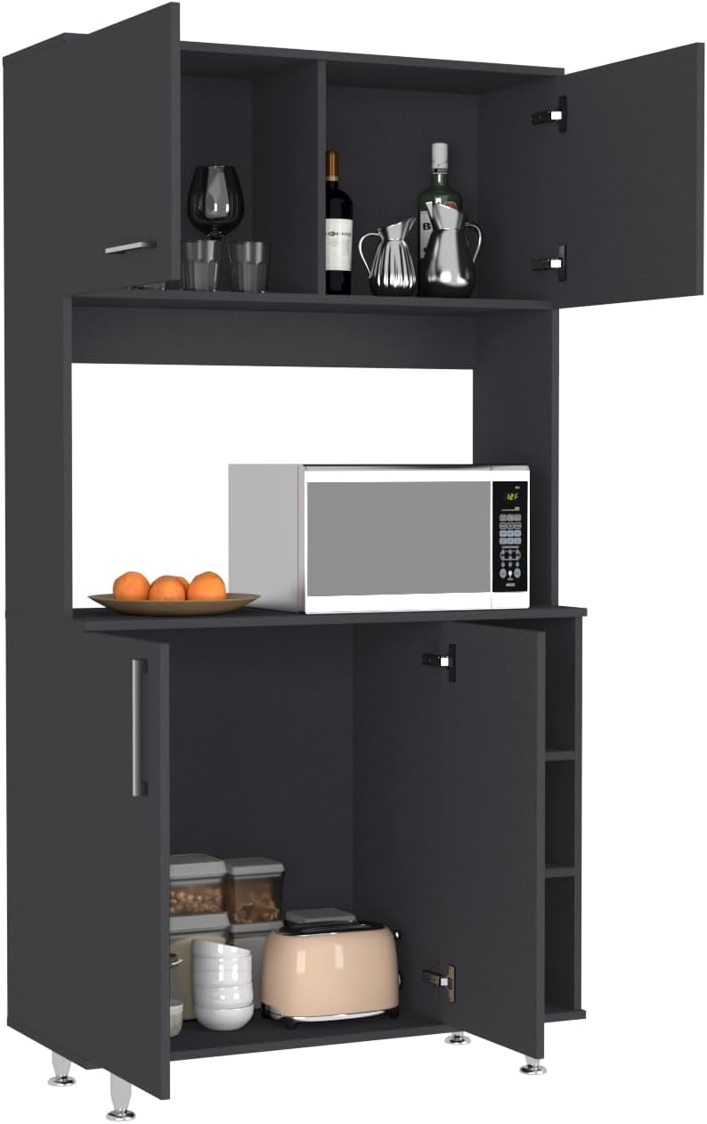 37.4" D*15.7" W*70.86" H Freestanding Kitchen Pantry with 2 Shelves, 2 Double Doors, Rectangular Storage Cabinet, Traditional, for Living Room, Dining Room, Black
