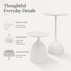 Side Tables Set of 2, 15.7'' Metal Round End Tables with Round Base, Small Accent Tables for Living Room Bedroom Sofa, Minimalist Side Table Set with Tall and Short (White)