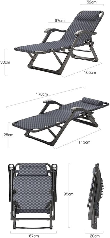 Gravity Chair Folding Portable Reclining Lawn Patio Recliner Lounge ChaiseA Djustable with Headrest(A+Cushion B)