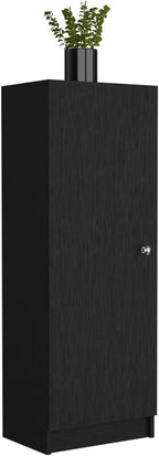 Kitchen Pantry 47" H, One Door Cabinet, Four Interior Shelves, Black ﻿,for Kitchen