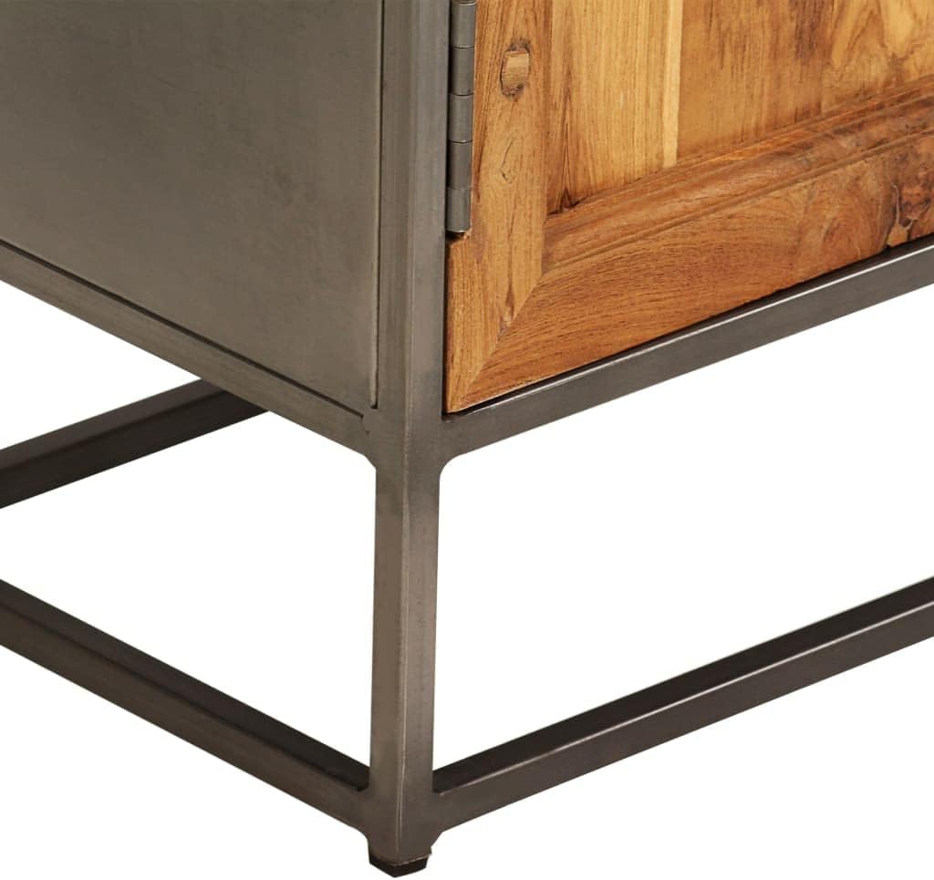 Brown and Grey Recycled Teak and Steel Medium Sideboard with Unique Wood Grain and Sturdy Construction for Living Dining Room Storage