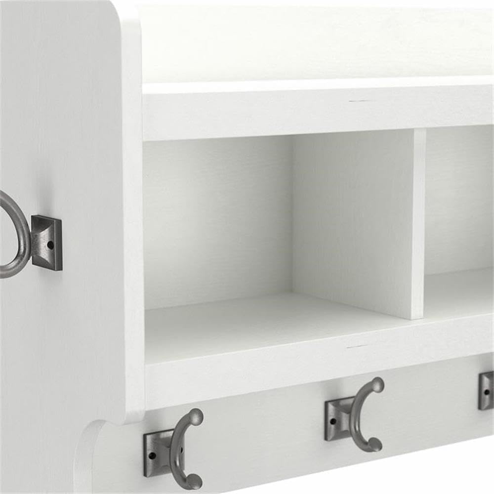 Bush Home Woodland 40W Wall Mounted Coat Rack with Shelf in White Ash | Cubbies and Hooks for Entryway, Mudroom, Foyer Storage
