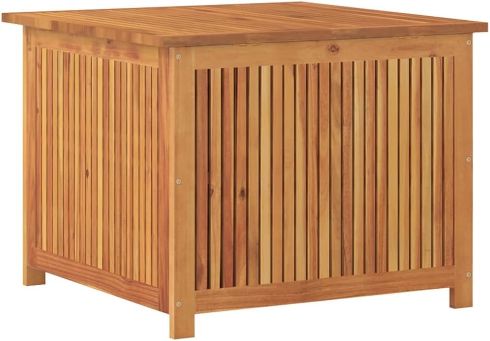 Outdoor Storage Box 29.5" Solid Acacia Wood Rustic Garden Deck Chest Brown Square Container Bench for Patio Poolside