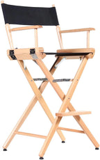 Filmcraft Tall Natural Wood Director’s Chair – Professional Hollywood Makeup Artist & Film Set Chair – Folding Canvas Seat, High Director Chair for Studio, Photography & Hair Stylists (Black Canvas)