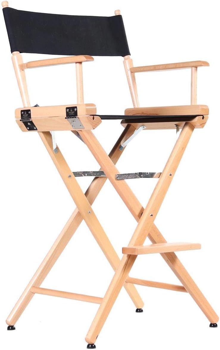 Filmcraft Tall Natural Wood Director’s Chair – Professional Hollywood Makeup Artist & Film Set Chair – Folding Canvas Seat, High Director Chair for Studio, Photography & Hair Stylists (Black Canvas)
