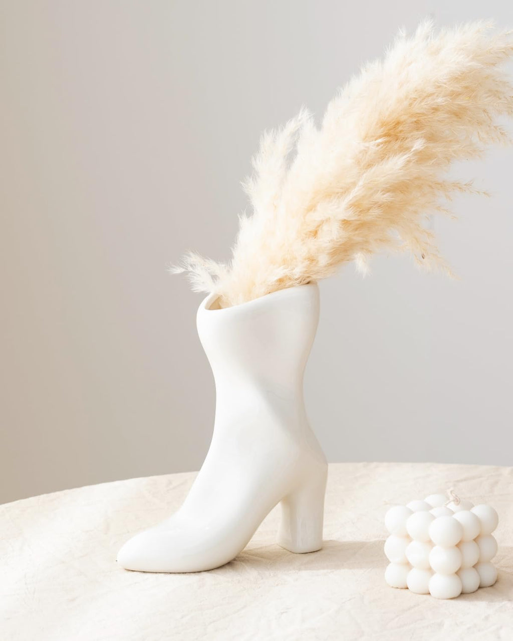 7.9" Ceramic High Heel Boot Vase for Modern Home Decor-White | CERAMIC BOOT VASE: High heel design in white,Trendy accent for coffee tables centerpiece; quirky gift for women.