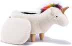 Pemberly Row Unicorn Fabric Storage Ottoman/Stool, White/Natural Finish, 15.75" H x 14.17" W x 28.74" D, Upholstered Kids Bedroom or Playroom Furniture with Cute Animal Theme and Interior Storage