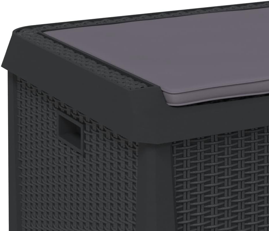 Patio Storage Box Outdoor Deck Cushion Bench 33 Gallon Resin Wicker Container Chest Weather Resistant Lockable Garden Backyard Furniture with Seat Lid Anthracite