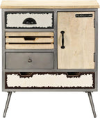 Mid-Century Modern Sideboard in Natural Mango Wood with Steel Accents, 4 Drawers and Spacious Cupboard for Living Room Dining Room Hallway Storage, Industrial Style Durable