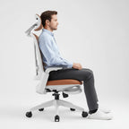 Sunaofe Boss Pro Leather Ergonomic Office Chair with Footrest - Executive Chair, 4D Armrests, Adaptive Lumbar, 125° Recline, 300lb Capacity, 5-Year Warranty White Frame/Brown