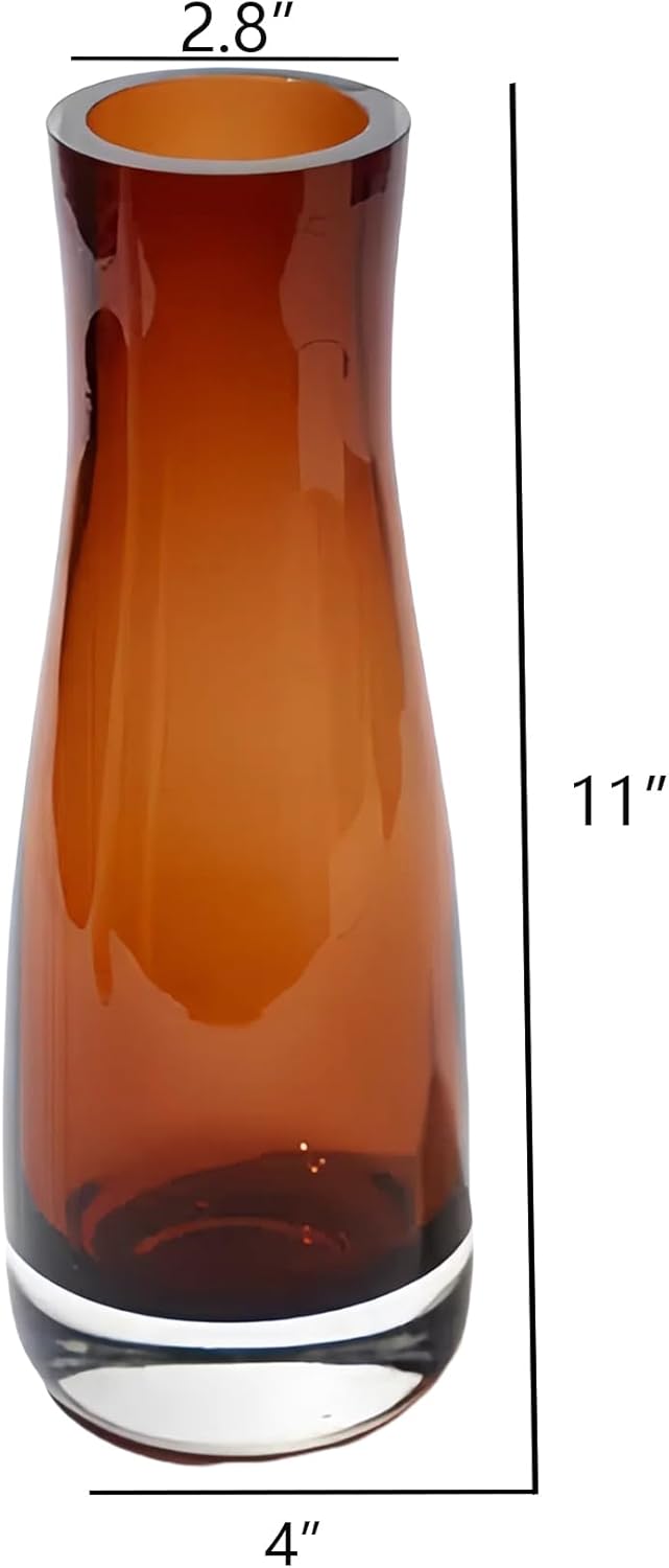 11" H Amber Vase,3.5lb Glass Vase Large for Home Decoration, Noble Amber Flower Vases,Luxury Vases for Flower