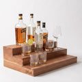 Premium Real Acacia Wood 3-Tier Liquor Bottle Display Shelf | No Assembly, Water Resistant, Extra Deep Steps, Bar Stand for Whiskey, Wine