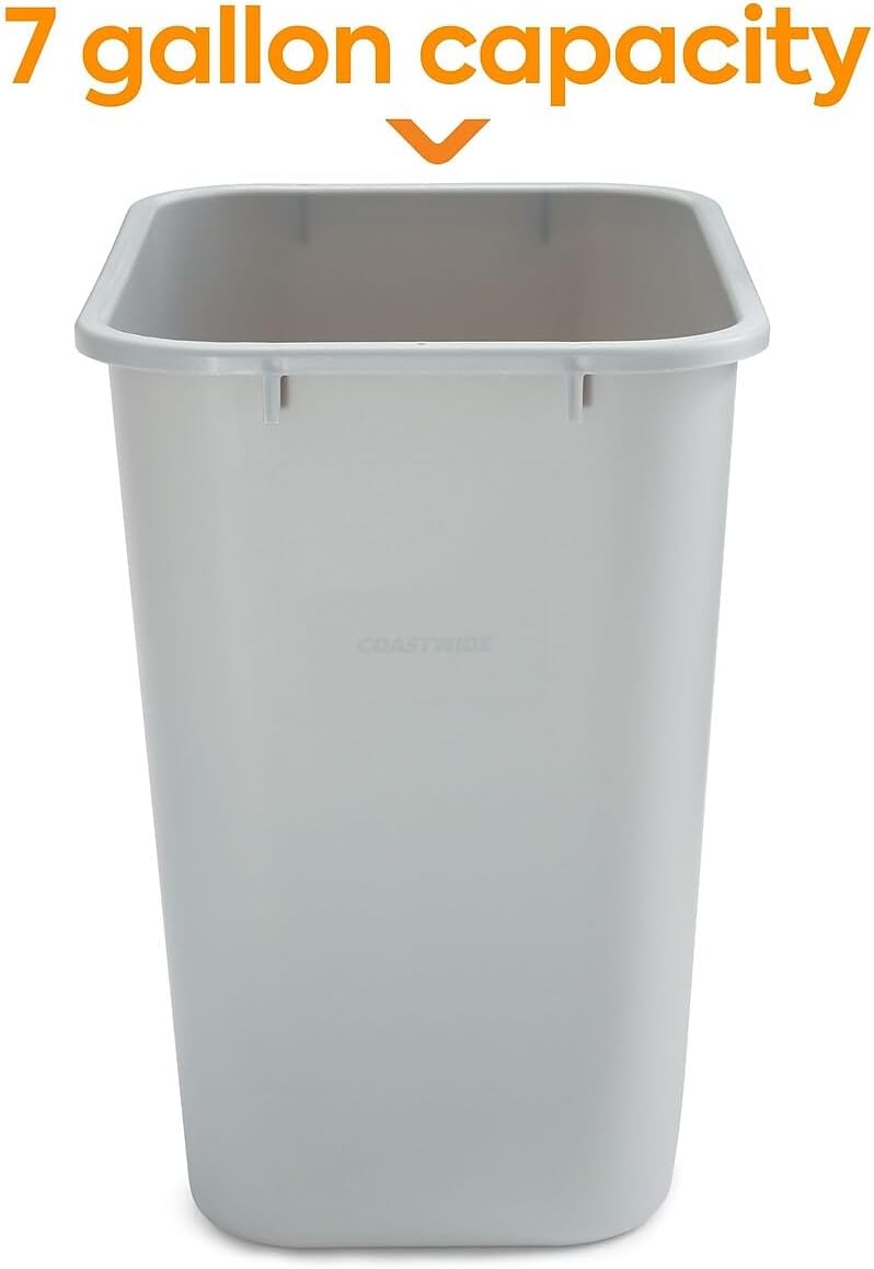 COASTWIDE Professional™ Indoor Trash Can Without Lid, Gray Soft Molded Plastic, 7 Gallon