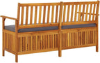 Outdoor Storage Bench with Cushion 58.3 inch Solid Acacia Wood Patio Entryway Seating with Hidden Compartment for Garden Deck Hallway Gray