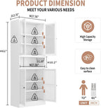 Metal Storage Pantry Cabinet 72" Tall, White Freestanding Organizer with Adjustable Shelves for Kitchen, Bathroom, Laundry Room (White A)