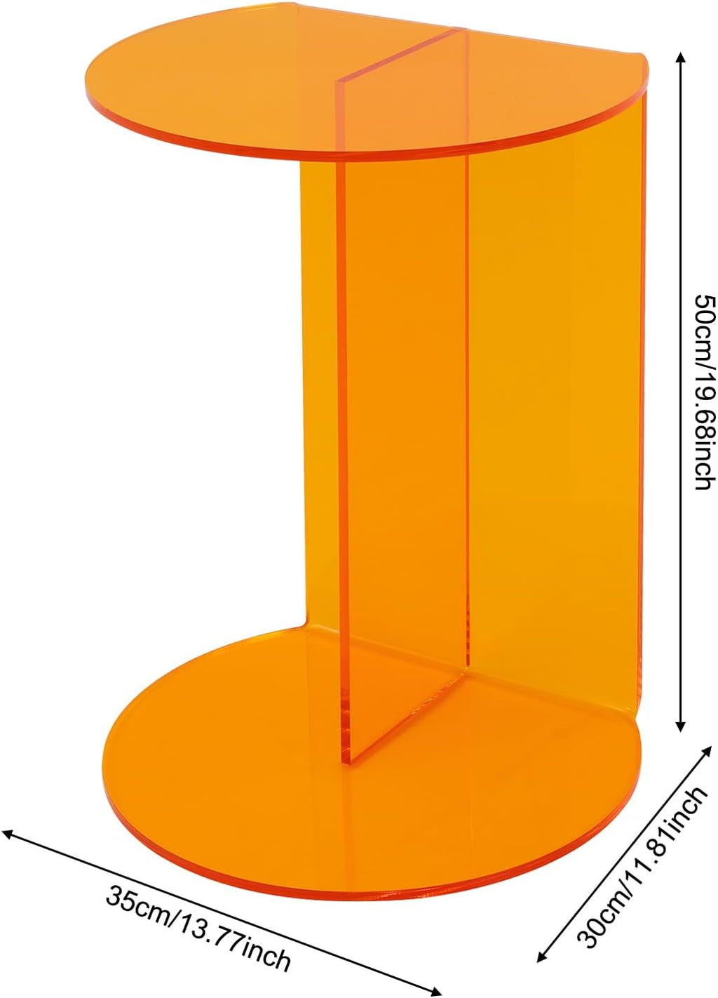 Acrylic Side Table, Modern Semicircle Clear End Table for Living Room Bedroom Small Coffee Table with Stable Base, Minimalist Nightstand for Small Spaces,Orange