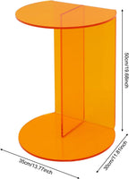Acrylic Side Table, Modern Semicircle Clear End Table for Living Room Bedroom Small Coffee Table with Stable Base, Minimalist Nightstand for Small Spaces,Orange