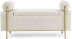 Elegant Upholstered Linen Storage Bench with Cylindrical Arms and Iron Legs for Hallway Living Room Bedroom, Beige