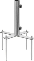 Beach Umbrella Stand Holders Heavy Duty Outdoor Base Umbrella Parasol Base Metal Grass with 4 Forks Spikes (Fit 1.1in-1.5in Pole,Galvanize) for Beach,Sand,Yard,Lawn