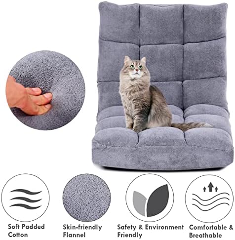 Giantex Floor Chairs for Adults - Floor Gaming Chair with Back Support, 14 Adjustable Position, Coral Velvet Cover and Thick Sponge Padding, Floor Seating Lounge for Reading, Watching TV (Silver Grey)
