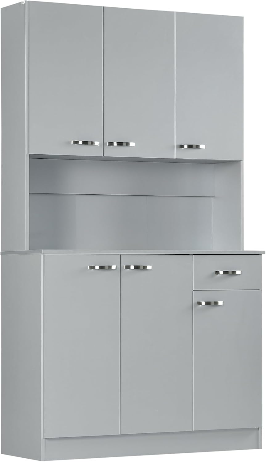 Spaco 71" Kitchen Pantry Cabinet,Modern Food Storage Cabinet with Microwave Stand,6 Doors,Drawer,Kitchen Hutch with Countertop for Living Room,Dining Room. (Grey)