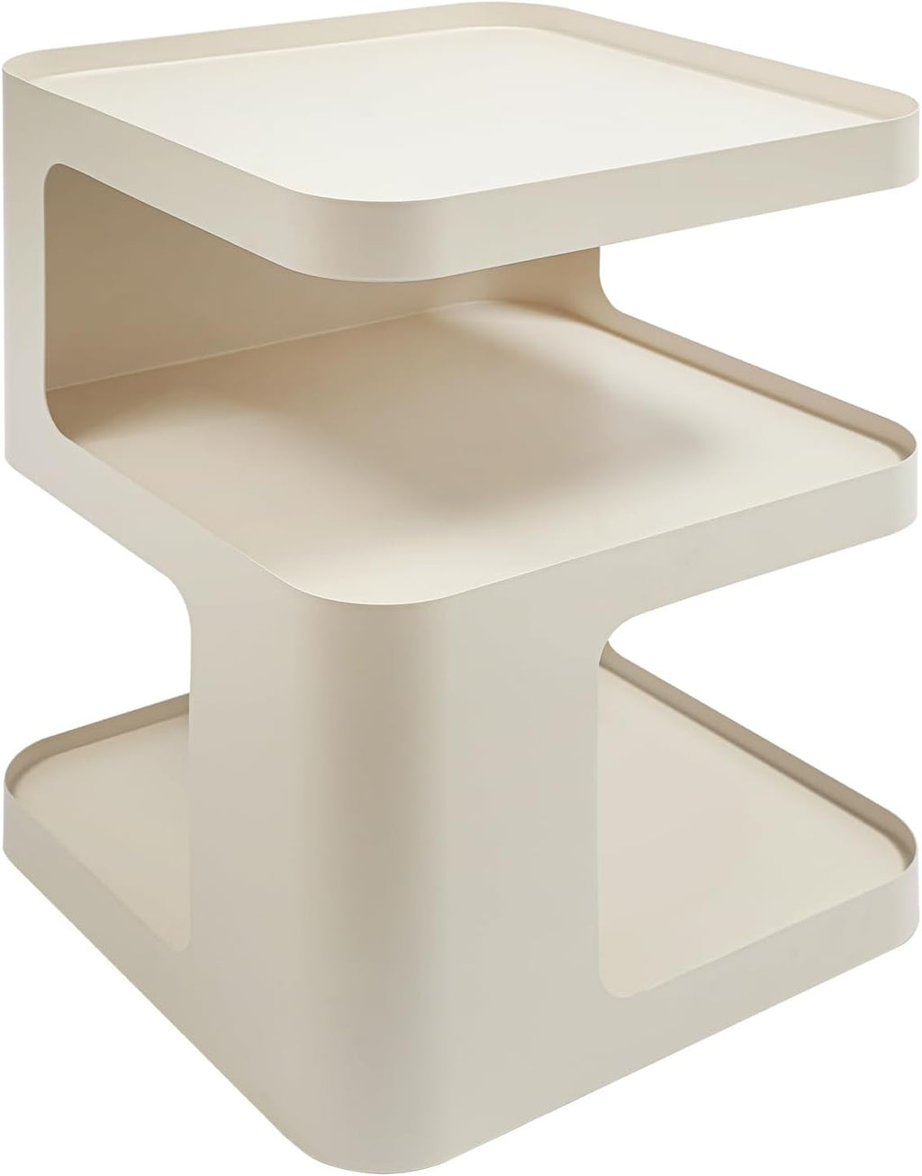 Modern End Tables 3 Tier Small Nightstand Metal Side Table with Storage Accent Tables Minimalist Couch Table for Bedroom, Living Room, No Assembly Required (Style 1, White, 15.7×15.7)