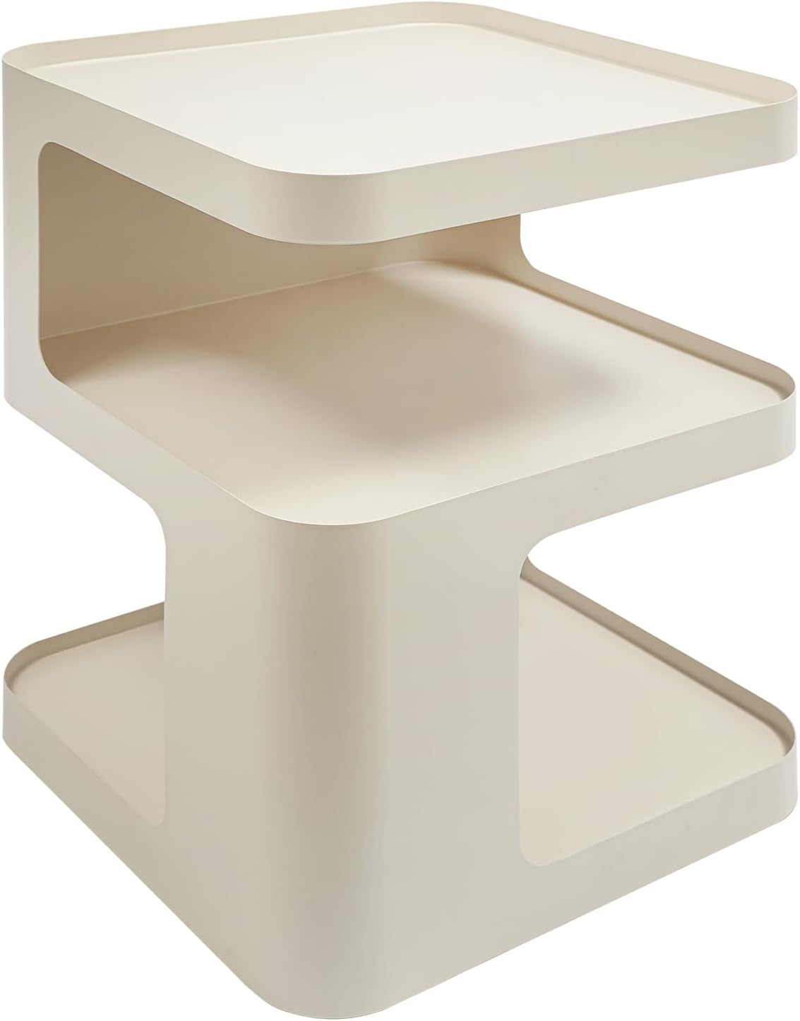 Modern End Tables 3 Tier Small Nightstand Metal Side Table with Storage Accent Tables Minimalist Couch Table for Bedroom, Living Room, No Assembly Required (Style 1, White, 15.7×15.7)