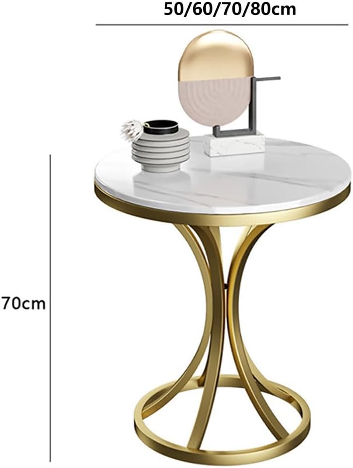 Small Round Table, Couch Side Table, Nightstand, TV Tray Table for Living Room, Bedroom, Modern Simple Balcony Sofa Table with Metal Bracket for Working Watching Movies Breakfast(A,50CM)