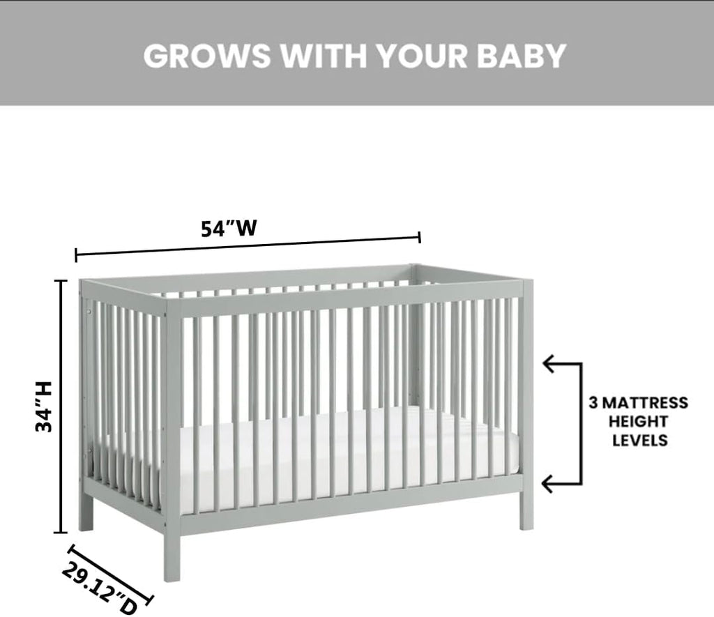 Oxford Baby Essentials Island Full Size 4-in-1 Convertible Baby Crib with Round Spindles, Gray