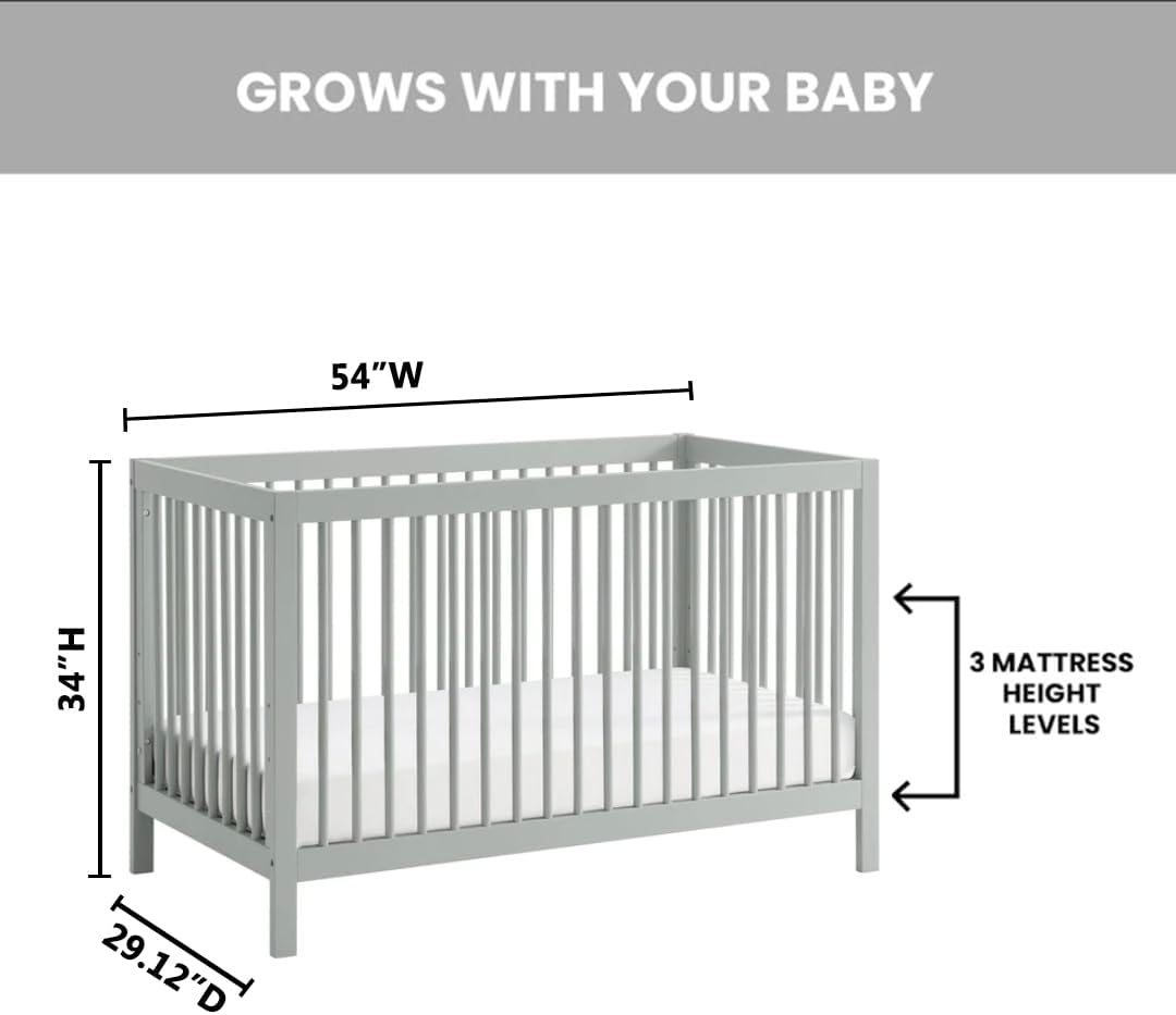 Oxford Baby Essentials Island Full Size 4-in-1 Convertible Baby Crib with Round Spindles, Gray