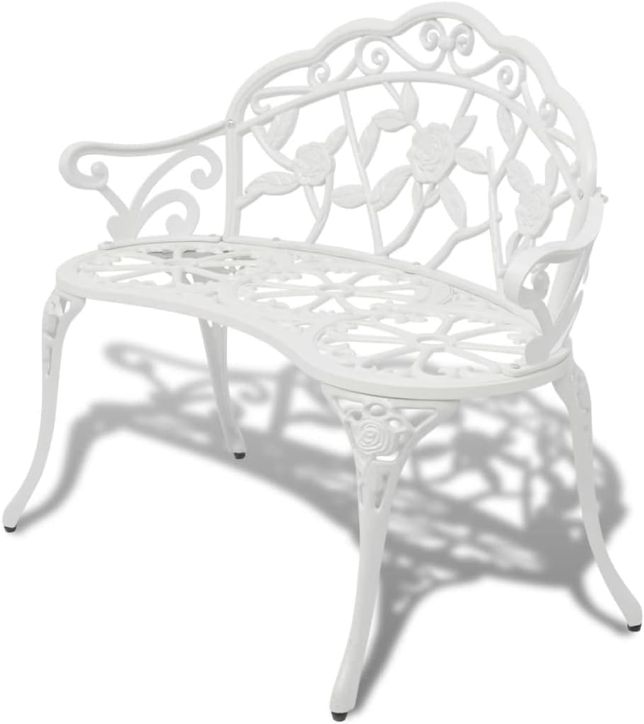 Garden Bench White Cast Aluminum and Cast Iron 39.4 in Durable,Sturdy Metal Garden Bench with Floral Design Durable Outdoor Seating for Two | Relaxation and Gatherings Patio Furniture