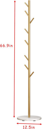 DOORXIFO Gold Coat Racks, Metal Coat Rack Freestanding with Hooks, Entryway Coat Rack Stand, Coat Racks with Marble Base, Coat Tree for Hanging Clothes, Hats, Bags