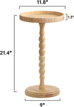 Small Drink Table, Rattan Round Side Table for Small Spaces, Boho Accent Table End Table with Solid Wood Leg for Living Room, Nightstand Table for Bedroom, Corners