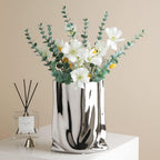 Silver Vase, Paper Bag Modern Minimalist Metallic Luster Ceramic Flower Vase for Home Decor, Table, Living Room Decoration, Shelf Decor, Mantel (Silver-Large)