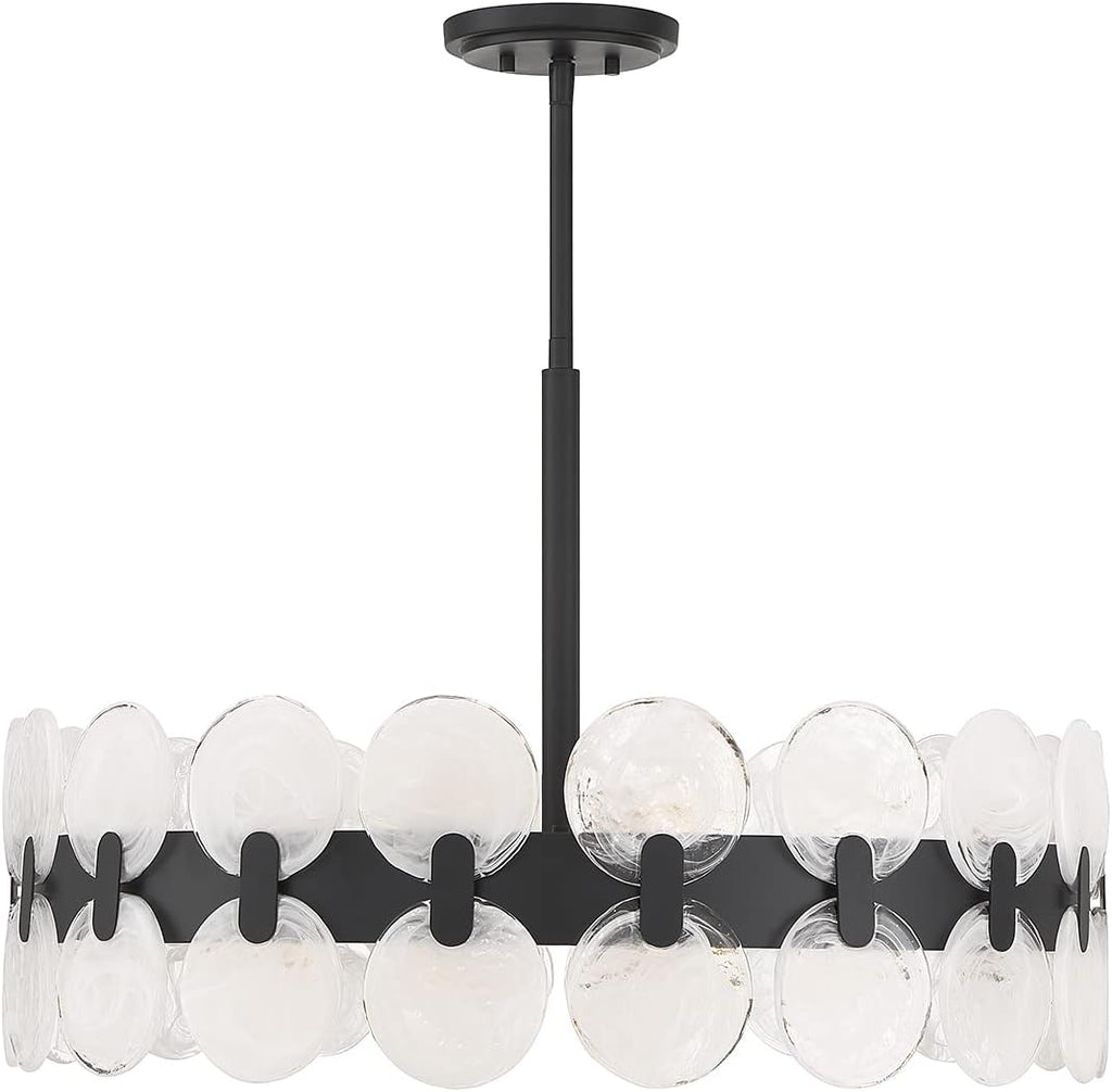 Savoy House 1-3720-6-89 Boca Modern Vintage Strie Piastra Drum Chandelier, 6-Light 360 Total Watts, 18" H x 28" W, Matte Black
