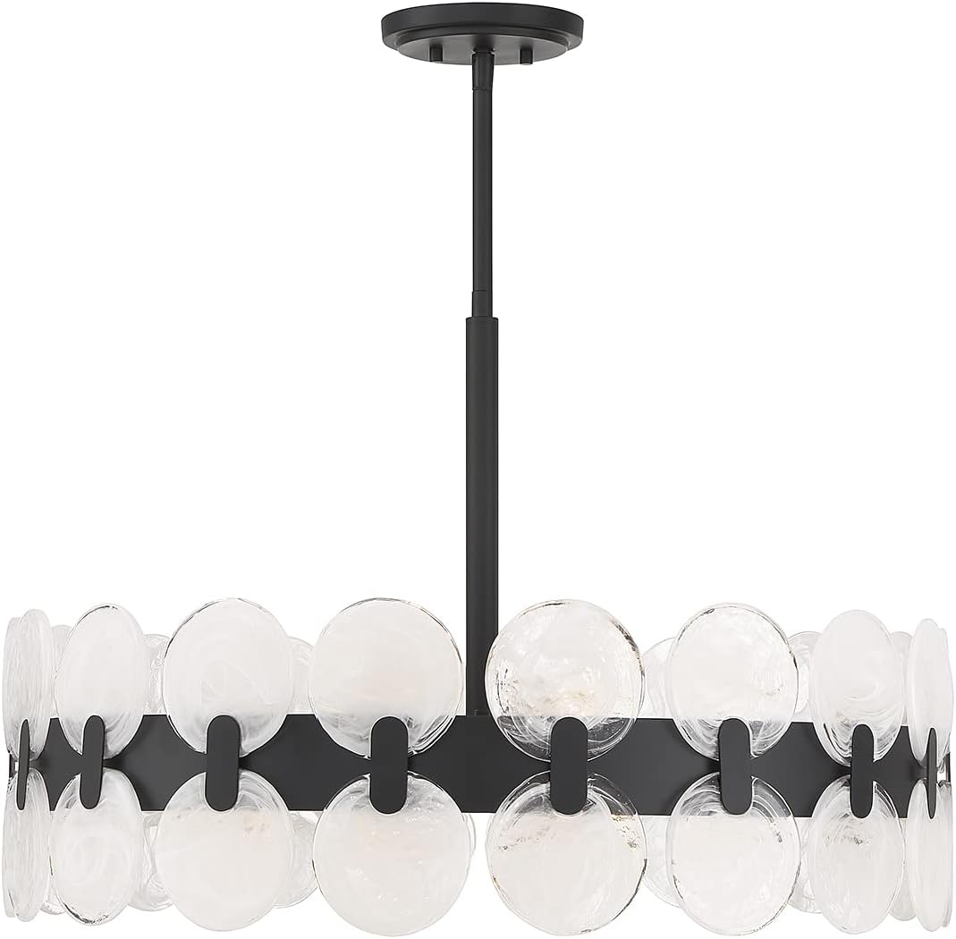Savoy House 1-3720-6-89 Boca Modern Vintage Strie Piastra Drum Chandelier, 6-Light 360 Total Watts, 18" H x 28" W, Matte Black
