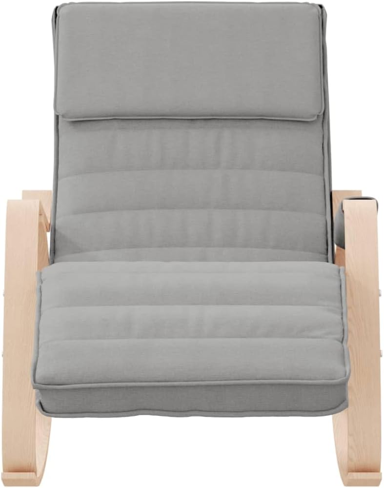 Modern Rocking Chair for Living Room, Comfortable Nursery Glider with Padded Armrests, Sturdy Birch Wood Frame, Breathable Fabric Seat for Bedroom, Light Gray