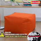 SXBCyan Waterproof Square Pouf Ottoman Cover Footstool Without Filler Outdoor Beach Garden Beanbag Pouf Puff Salon Floor Seat Futon Stool Bench (Color : Navy Blue, Size : L-45x45x30cm-cover)