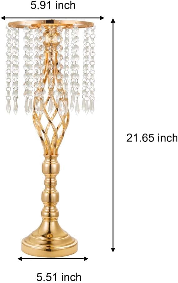 6 pcs 21.65 Inch Wedding Gold Flower Centerpieces Crystal Metal Flower Vase Wedding Centerpieces for Tables Decorations
