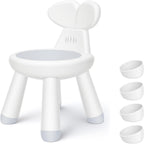 Toddler Chair for Table, Plastic Kids Chairs for Table with Ergonomic Backrest, Anti-Slip Toddler Indoor Outdoor Chair & Step Stool for Bathroom Kitchen, Easy Clean PP，White