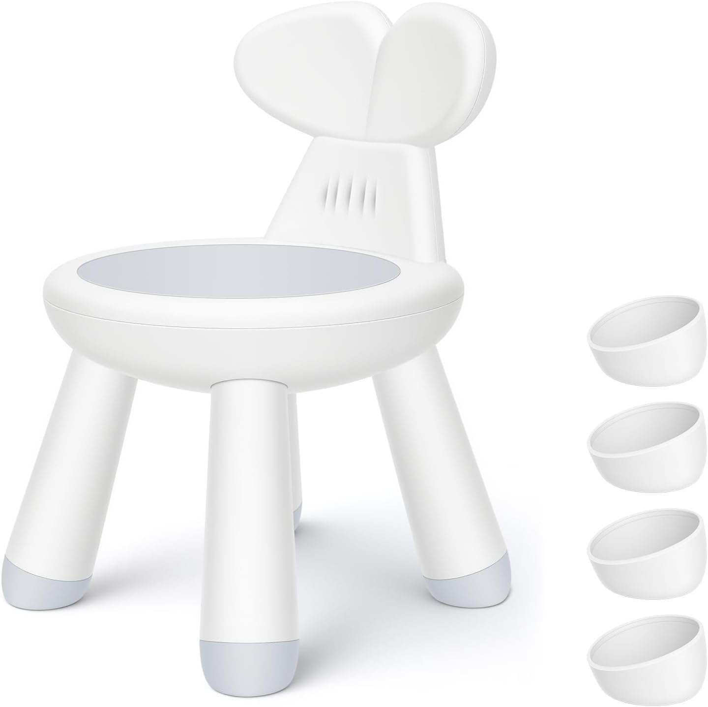 Toddler Chair for Table, Plastic Kids Chairs for Table with Ergonomic Backrest, Anti-Slip Toddler Indoor Outdoor Chair & Step Stool for Bathroom Kitchen, Easy Clean PP，White